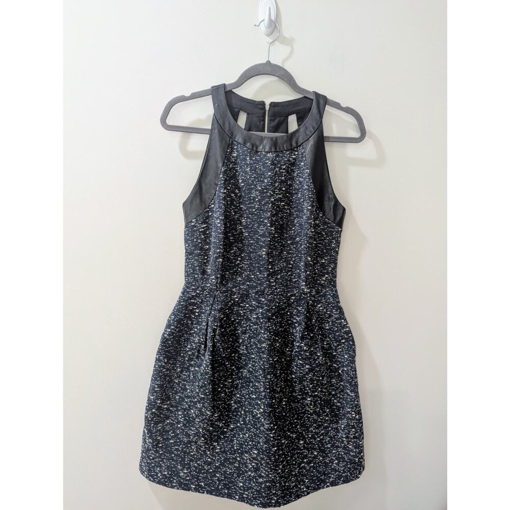 SEA New York Blue Boucle Leather Trim Back Cut Out Dress NWT